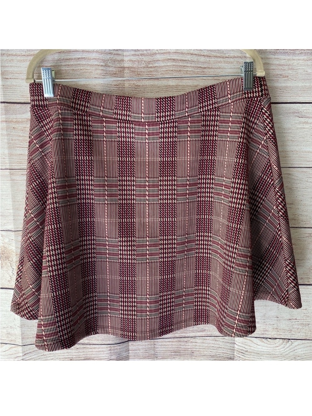Burgundy Plaid Skater Mini Skirt Junior’s XL Preppy Dark Academia A-Line